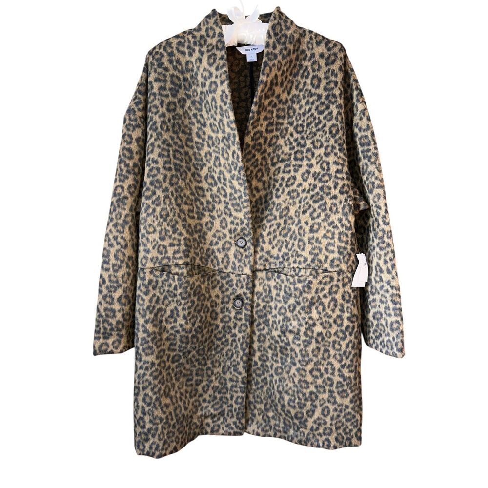 Old Navy Women’s Faux Fur Raglan Sleeve Mid Length Leopard Print Coatigan Sz. M - Picture 2 of 16
